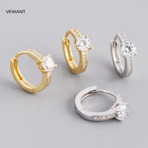 Vewant Fashion 925 Silver Small Hoop Earrings Women 18K Gold Plated 4MM Zircon Center Highlight Earrings 9mm Pave Earrings