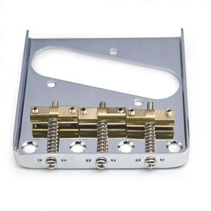 สะพานสายกีตาร์ TL แบบโหลดคู่สำหรับขายส่ง - ด้านข้างแบบคัทดาวน์ พร้อมซั็ดเดิลทองเหลืองแบบชดเชยสำหรับกีตาร์ TL สีดำ/ทอง/โครเมียม - Product Image 4