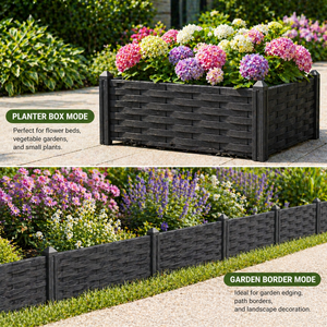 Valla decorativa entrelazada 2 en 1, caja de flores plegable de plástico con aspecto de ratán para bordes de jardín. - Product Image 4