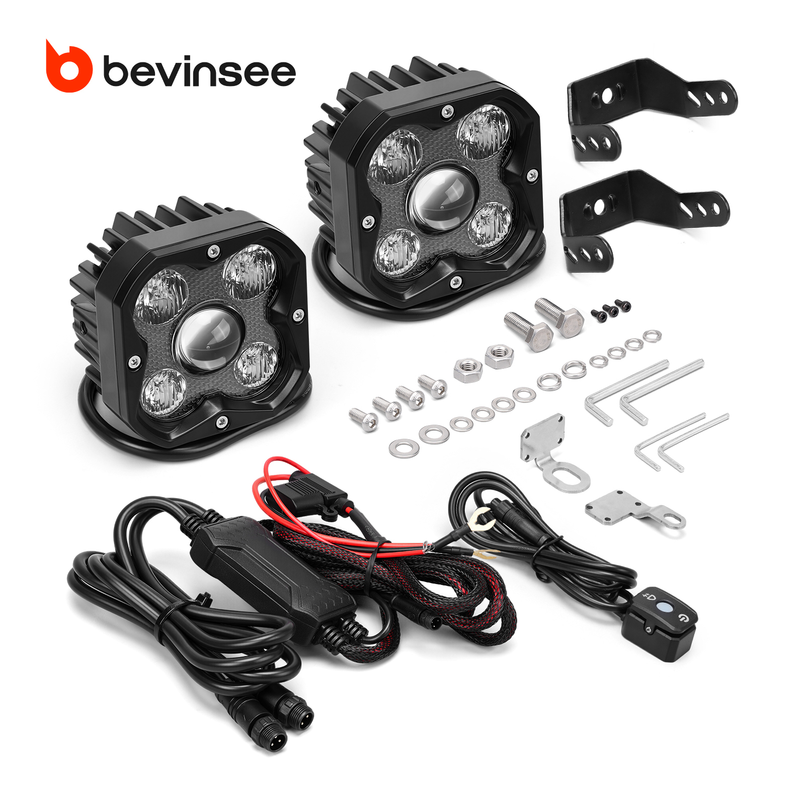 BEVINSEE 40W 50W High Brightness Square Universal LED Work Light 3100LM 3600LM for Motorcycle Car Camping Emergency Rescue