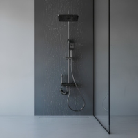 Système de douche de luxe contemporain à 4 fonctions avec douchette à jet supérieur et barre coulissante pour baignoire