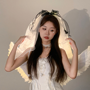 Halloween Lễ Hội Phụ kiện cho phụ nữ ngọt ngào công chúa Kind-hearted Veil <span class=keywords><strong>Com</strong></span> kẹp tóc đen trắng bên tóc clip-bán buôn - Product Image 2
