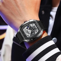 Lige Fox Box FB0015 marque de luxe étanche Quartz Tonneau montre-bracelet mode Auto Date Silicone horloge hommes montres pour hommes