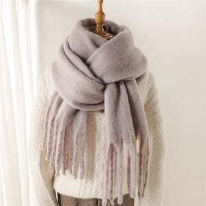 Bufanda de invierno para mujer, chales de Cachemira de imitación Beige de <span class=keywords><strong>crin</strong></span>, bufandas gruesas y cálidas con borlas, chal para exteriores para mujer - Product Image 5