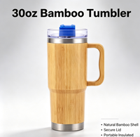 Gobelet isotherme en bambou de 30 oz avec poignée, double paroi, isolation sous vide, acier inoxydable 304, tasse de voyage pour voiture, tasse à café écologique