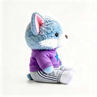 Peluche renard tendance avec sweat à capuche étoilé violet, peluche renard bleu doux avec tenue décontractée, poupée en peluche renard moelleuse