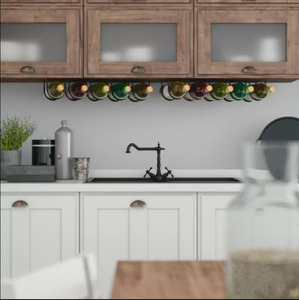 Modern Wall-Mounted Metal <strong>Wine</strong> <strong>Rack</strong> with <strong>Under</strong>-<strong>Cabinet</strong> Organizer for 5 Bottles for Liquor or <strong>Wine</strong> <strong>Storage</strong> - Product Image 4