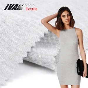 Hot sale plain grey melange knit cotton polyester TC interlock fabric for garment