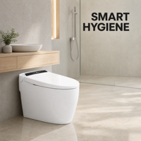 WC intelligent avec bidet intégré, réglages personnalisés, télécommande sans fil, lavage des fesses, lavage féminin, siège chauffant, chasse d'eau automatique et affichage.