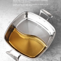 Marmite carrée à trois couches en acier inoxydable 304, nouveau style chinois, avec couvercle en verre, pour usage domestique et commercial, compatible induction, 16 cm, ensemble