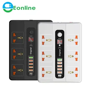 EONLINE 20W 1-24小时稳定定时器智能电源板通用保护器，带6路交流插座4 USB端口家庭控制开关