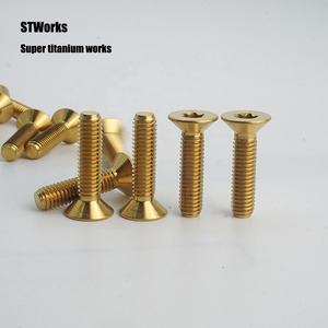Emas <span class=keywords><strong>din7991</strong></span> Countersunk head M6 * 30 <span class=keywords><strong>titanium</strong></span> sekrup sepeda jalan seatpost clamp Torx kepala datar berwarna <span class=keywords><strong>titanium</strong></span> iso14581 - Product Image 5
