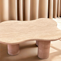 Colonnes en travertin naturel Base en forme de fleur Table en pierre Moderne Moderne Design spécial Salon Table basse en travertin