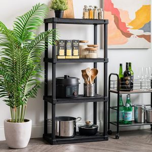 Étagères de rangement modulaires en plastique robustes à 4 niveaux, sans pliage, sans boulons, capacité de 600 lb, 56"H x 36"W x 18"D - Product Image 2