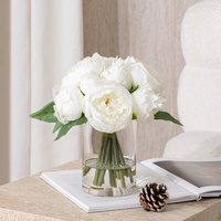 Bouquet de pivoines blanches miniatures personnalisées en soie, ensemble de fleurs artificielles pour mariage, hôtel, restaurant, fourniture de projets