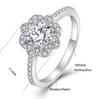 Bague de fiançailles Halo fleurie en argent sterling 925 avec pierres pavées latérales, alliance de mariage à coupe ronde, bague de promesse pour femme