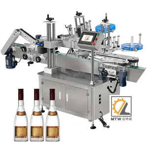 MTW Automatic label applicator square and flat wine bottle two sides and round bottle bottle sides and neck labeling machine