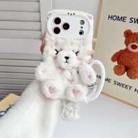 Ours en peluche doux brodé en forme de cœur 17. Convient aux coques de téléphone iPhone 18 Promax et Apple 16 Plus 14. Chaîne 15