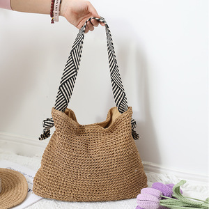 Bolso de compras de moda para mujer joven, bolsa de mano de paja de papel a rayas de dos tonos para playa y vacaciones, novedad de verano <span class=keywords><strong>2022</strong></span> - Product Image 2