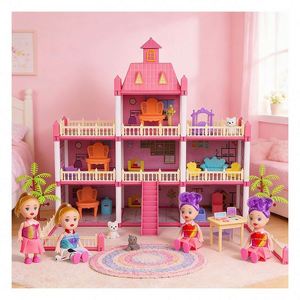 Casa de Muñecas de Plástico con Ascensor, Silla de Ruedas, Columpio y Palmera - Product Image 1