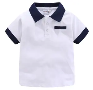 고품질 100% 코튼 여름 어린이 반팔 사이드 스트라이프 프론트 포켓 학교 유니폼 키즈 폴로 셔츠