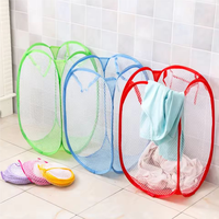 Panier à linge pliable en maille pour salle de bain, gain de place, avec poche latérale et poignées de transport