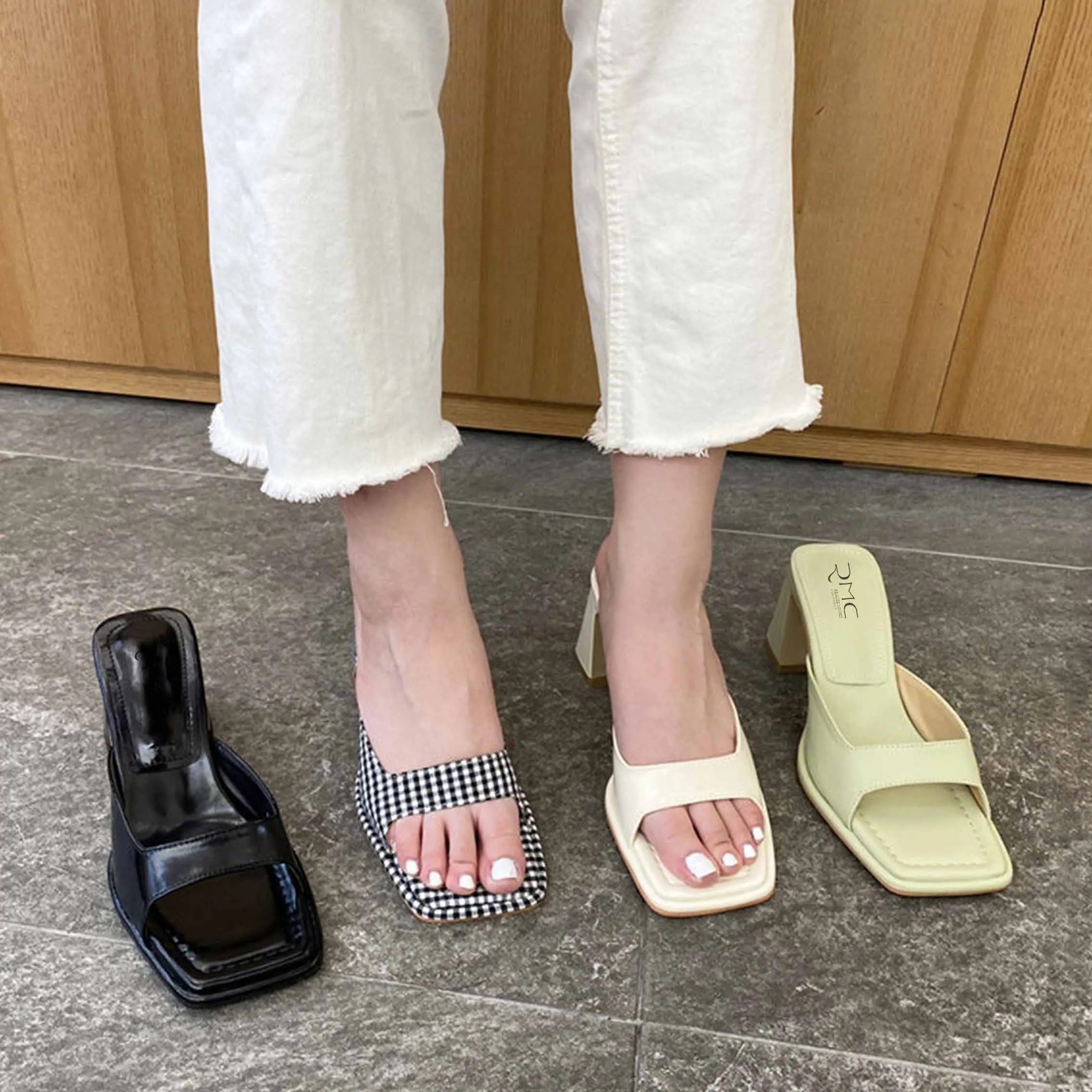 RMC New Arrive Große PU Damen Sandalen schuhe Hochwertige New Square Heel Dünne Gürtel Hausschuhe