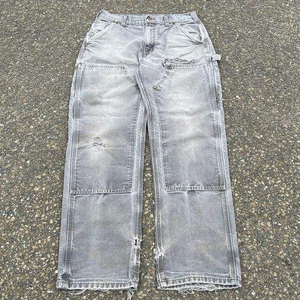 <span class=keywords><strong>Pantalones</strong></span> vaqueros de mezclilla para <span class=keywords><strong>hombre</strong></span>, estilo vintage, desgastados, con efecto pintado, corte bootcut, holgados, con doble rodilla, para trabajo, tipo carpintero, cargo - Product Image 5