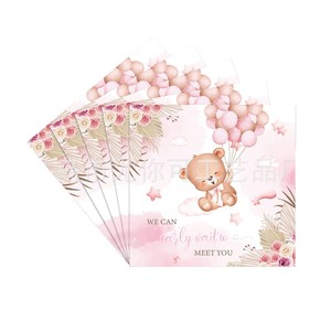 Ensemble de vaisselle jetable pour fête de naissance sur le thème de l'ours en peluche rose aquarelle, comprenant assiettes, serviettes, gobelets et nappe, 60-80 pièces, décorations d'anniversaire - Product Image 5