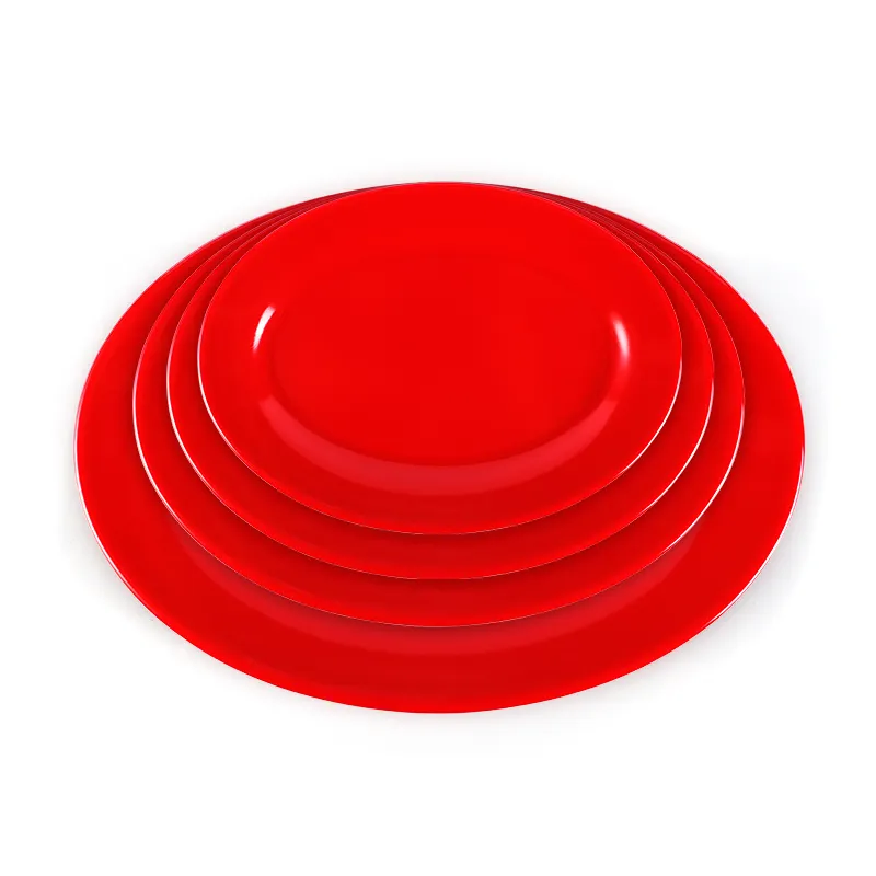 Sman 96 Stuks 11.7 "X 8.7" X 0.7 "Inch Rood En Zwart 100% Food Grade Melamine Gestapeld ronde Platen Set Servies