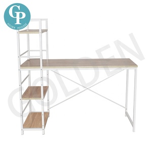 โต๊ะคอมพิวเตอร์ไม้สีขาวพร้อมชั้นวางของด้านข้างโต๊ะทำงานสำนักงานพร้อมชั้นวางหนังสือ4ชั้นสำหรับเขียนหนังสือ - Product Image 3