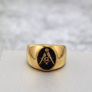 Anillo Masónico Ag de Oro con Diseño Geométrico Redondo y Engaste de Bisel, Joyería Hip Hop Negra para Hombre, Regalo - Product Image 3