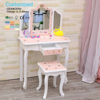 Ensemble Coiffeuse et Chaise pour Enfants avec Miroir Pliant Triple, Tiroir, pour Jeu d'Imitation Princesse, Maternelle, CPC OEM ODM
