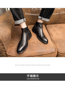 Bottes Chelsea montantes pour hommes, style mode, en cuir véritable fait main, respirantes, classiques et officielles - Product Image 6