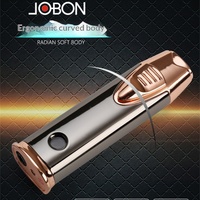Briquet à cigare Jobon en métal coupe-vent, rechargeable au gaz, créatif, personnalisé, double flamme bleue, pour hommes