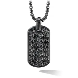 Fashion Mens Crystal DogTag Black Dog Tag Charm Pendant Men Stainless Steel Necklace For Mens