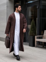 YSYL Manteau Abaya Ouvert pour Hommes Musulmans, en Faux Daim et Polyester, Brodé, Ample et Épais, pour la Prière Quotidienne