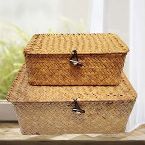 Panier de rangement en jonc de mer tressé avec couvercle - Product Image 1