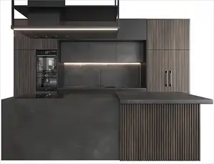 Современный модульный кухонный шкаф KEJIA, черный, дешевая цена, деревянные решетчатая дверь, кухонные шкафы для виллы