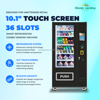 Distributeur automatique de snacks et de boissons commercial de 10,1 pouces avec 36 compartiments, distributeur automatique réfrigéré combiné pour la vente au détail sans surveillance