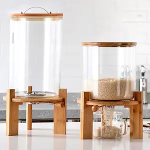 Dispensador de arroz con contenedor de harina y cereales de 5 L y 8L con taza medidora de soporte de Bambú