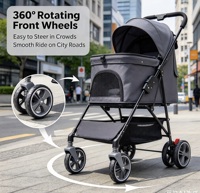 Poussette pour animaux de compagnie à 4 roues avec cadre en métal personnalisé, légère, pliable, pour usage commercial