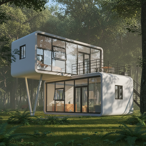 Maison préfabriquée 2 appartements, maison conteneur, panneau sandwich en acier et bois, bâtiment de bureaux moderne, 40 pieds, écologique, rapide - Product Image 1