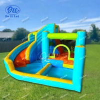 Château gonflable Delilai, trampoline commercial en PVC avec toboggan pour 4 enfants, aire de jeux extérieure