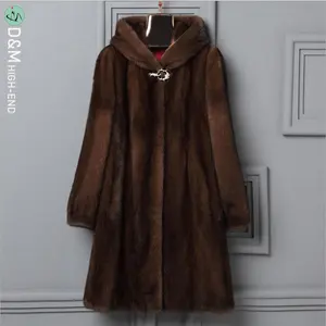 D & M Russian Fashion Imitation Minkcoat Maxi-Länge Kapuze Nerz Pelz Kragen schlank abnehmen Frauen Fell plus Größe Damen mäntel