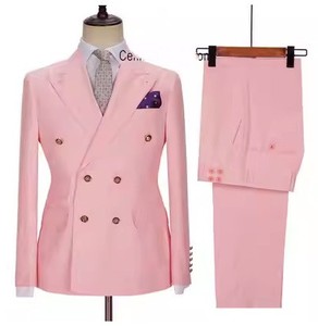 Nuevo <span class=keywords><strong>traje</strong></span> de hombre de dos piezas de doble botonadura ajustado boda banquete novio alta calidad hombre conjunto vestido - Product Image 4