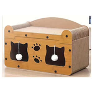 Lit-griffoir multifonctionnel marron pour chat avec surface en sisal, grotte cachette et jouets suspendus - Product Image 5