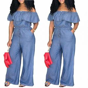 Combinaison-Pantalon Large en Jean à Manches Courtes Col Bateau pour Femme, Style Chaud Été <span class=keywords><strong>2021</strong></span> - Product Image 3