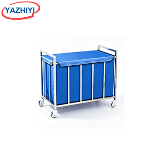 Chariot de collecte pour le personnel hospitalier YAZHIYI, structure <span class=keywords><strong>en</strong></span> acier inoxydable avec sac <span class=keywords><strong>en</strong></span> tissu bleu recouvert, pour usage clinique - Product Image 2