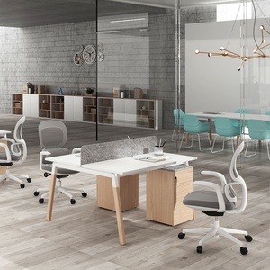 Modern White Executive <b>Desk</b> Steel and Wood Combination Cubicle 4 Person Home Office Workstation - Product Image 3